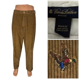 Brooks Brothers Mens 34 X 32 Pants Hudson Brown Embroidered Duck Corduroy Cotton